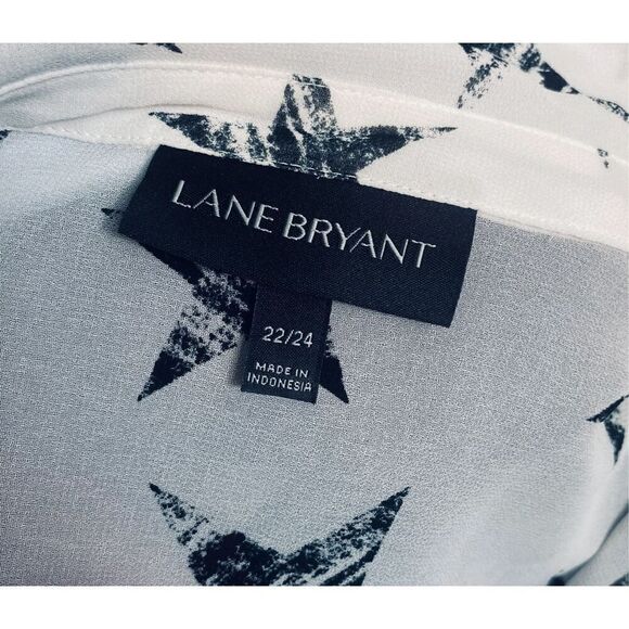 Lane Bryant Women's White Blue Star Print Button-Down Sheer Blouse Size 22/24 - Picture 5 of 5